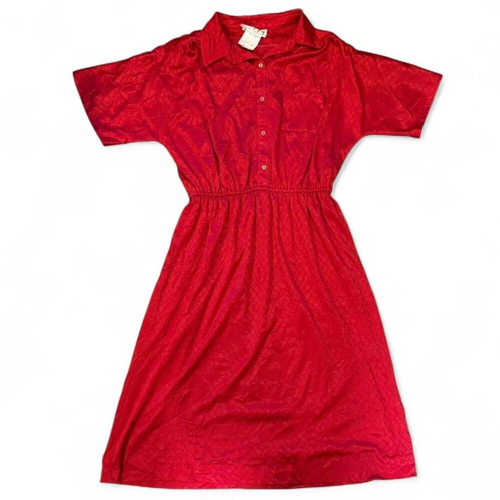 Vintage coquette 80s red a-line short sleeve collared dress Sandy Gray size M